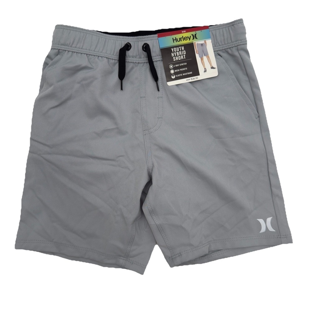 Hurley Youth‎ Hybrid Short 4-Way Stretch Mesh Pockets Boys Light Gray Medium NEW